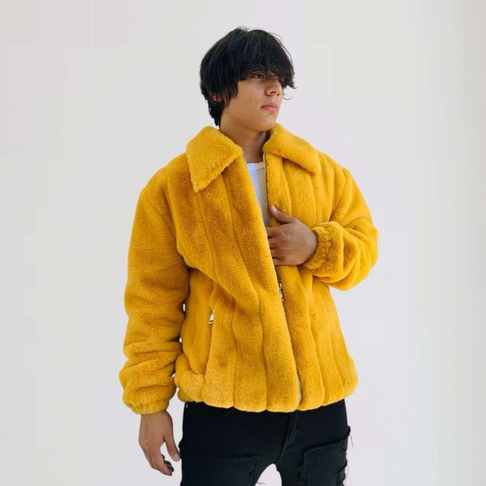 Men's Manzini Gold Faux Fur Fuzzy Coat NWT